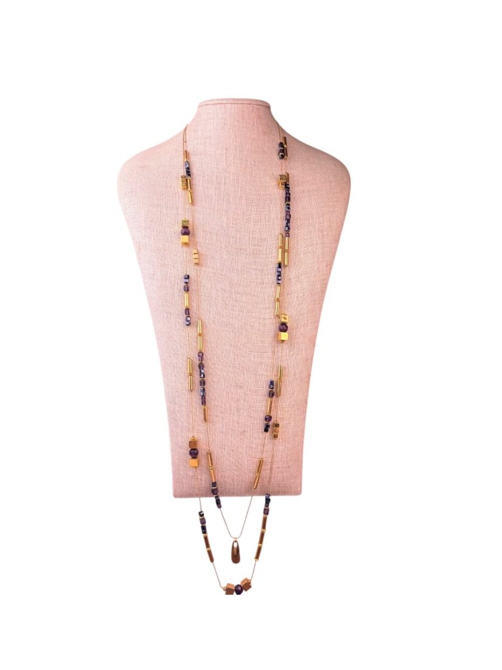 ALM Soho Womens Gold Tone Crystal Beaded Modernist Necklace Two-Strand